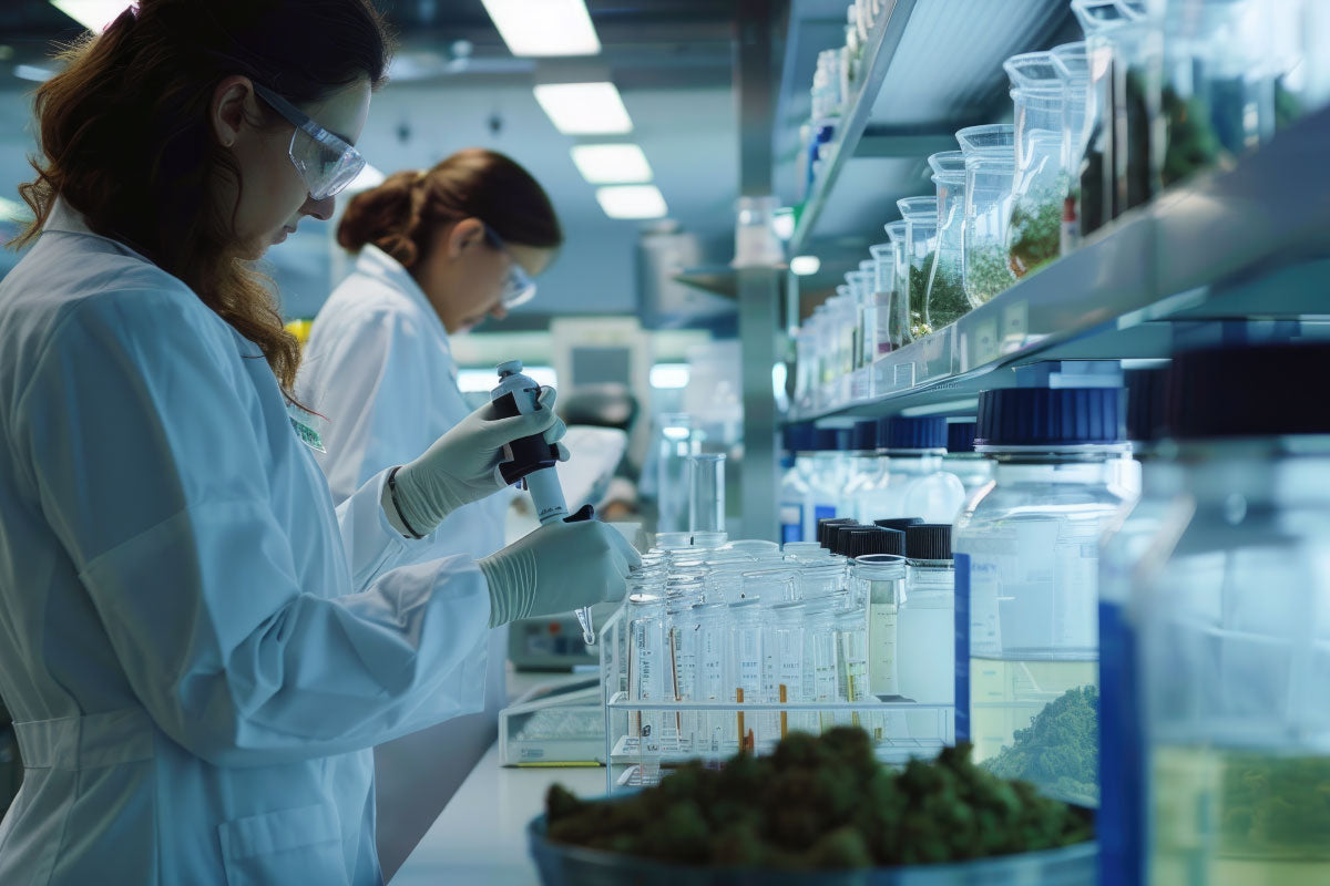image of lab techs testing in a cannabis lab