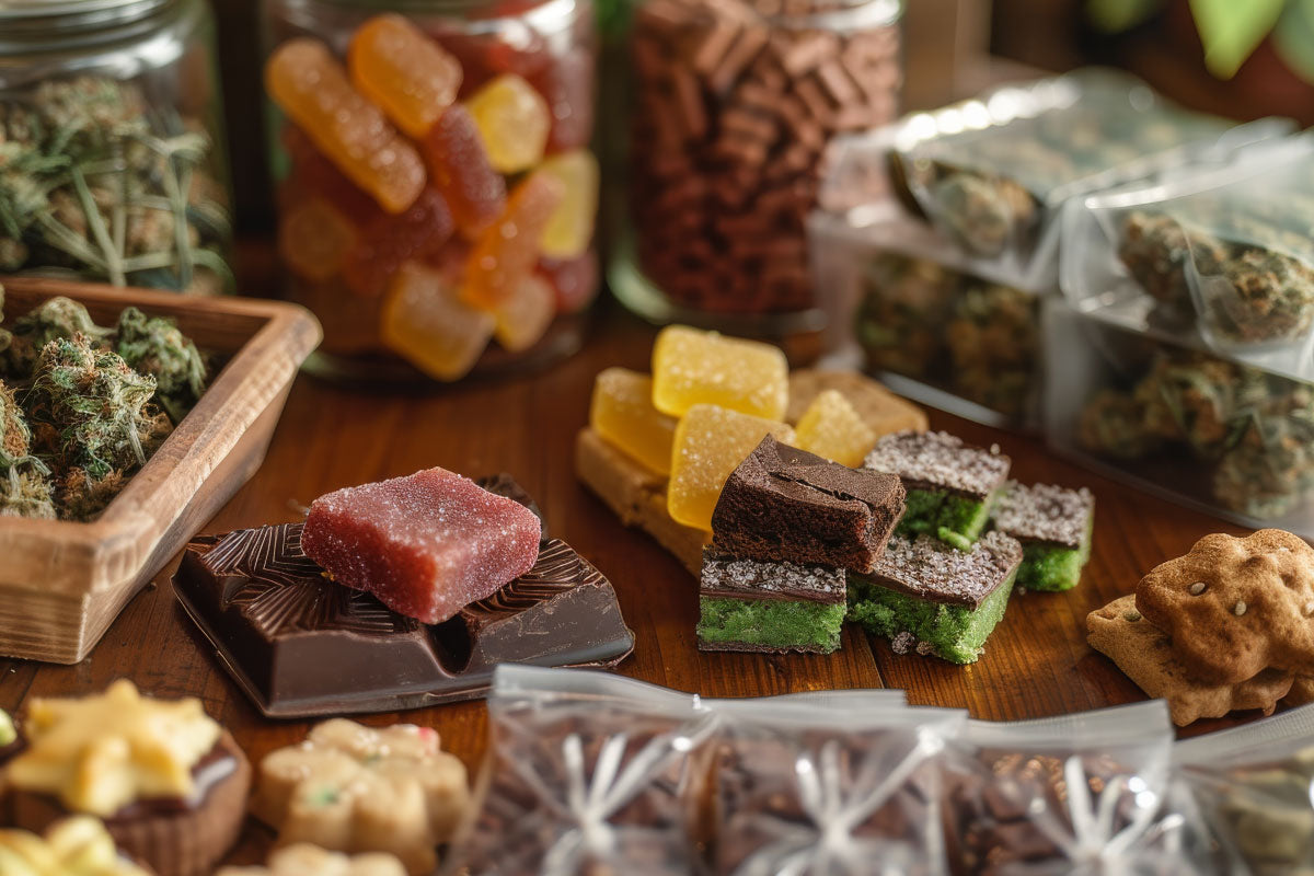 image of different types of cannabis, flower, gummies, chocolates and more