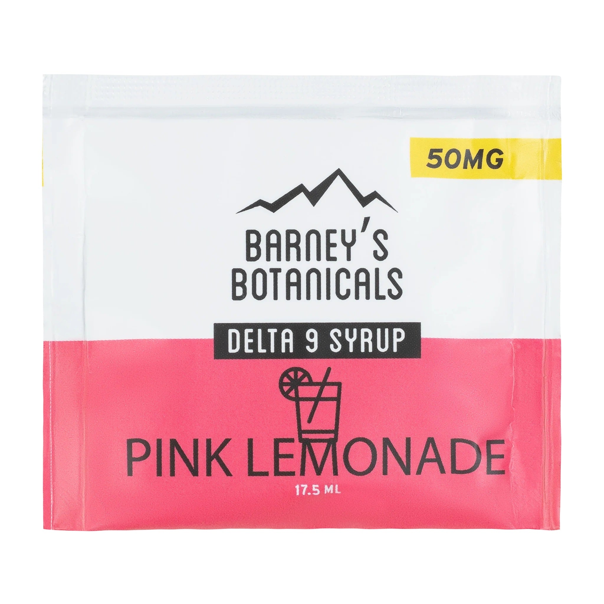 Barney's Botanicals 50mg Delta 9 THC Shot in Pink Lemonade Flavor - Single Shot Packet Shown