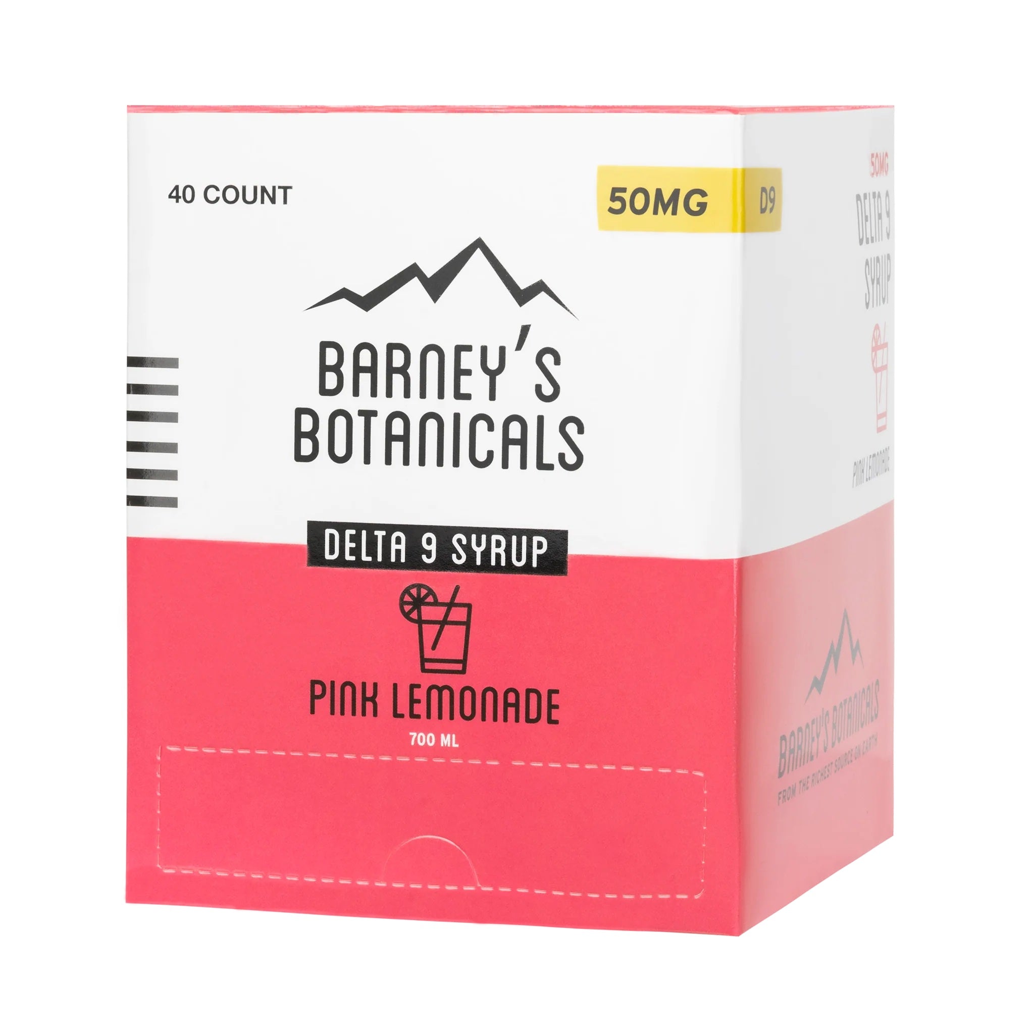 Barney's Botanicals 50mg Delta 9 THC Shot in Pink Lemonade Flavor - 40  count box Shown