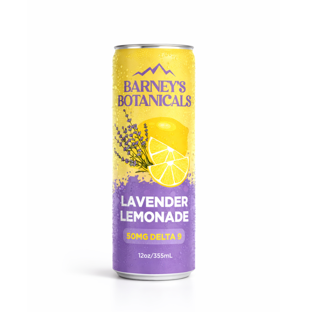 Barney's Botanicals lavender lemonade can on a white background