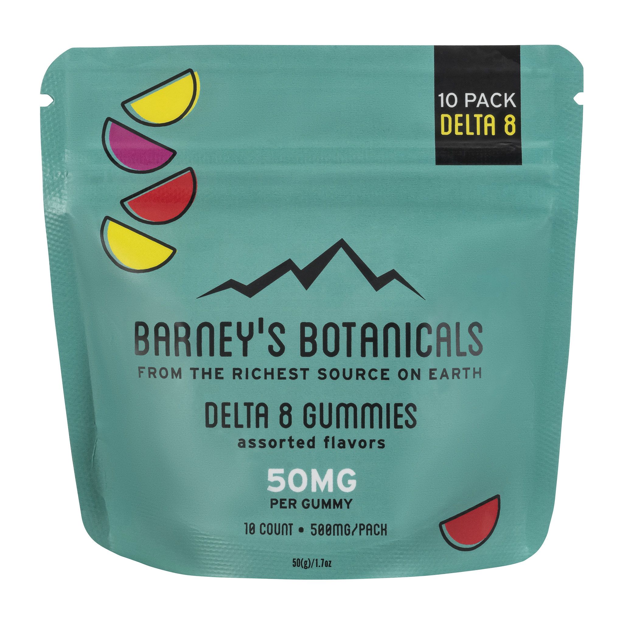 Barney's Botanicals 50mg Delta 8 THC Gummies in Assorted Flavors - 10 count pack