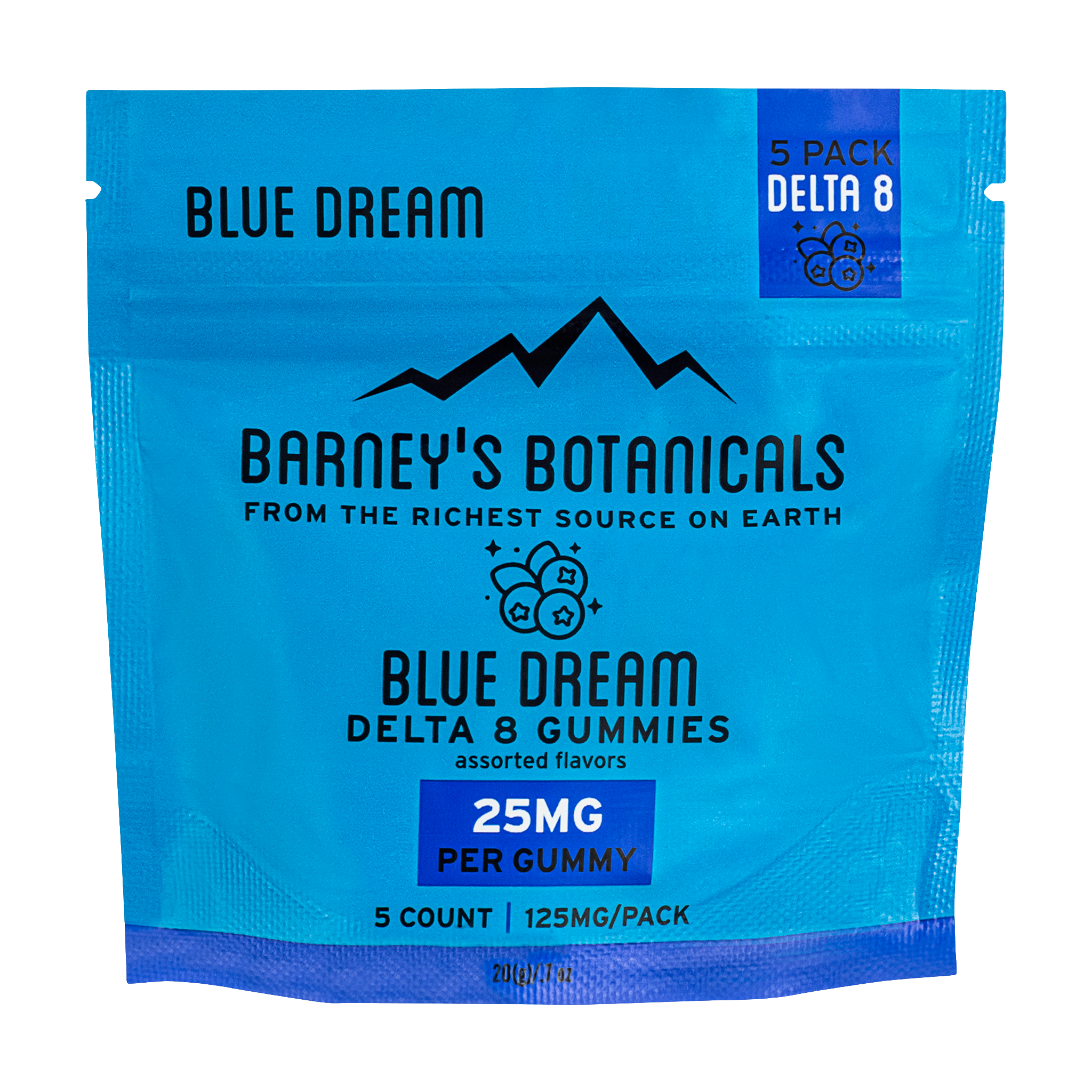 Barney's Botanticals 25mg Delta 8 Gummies in Blue Dream Flavor - 5 Count Bag