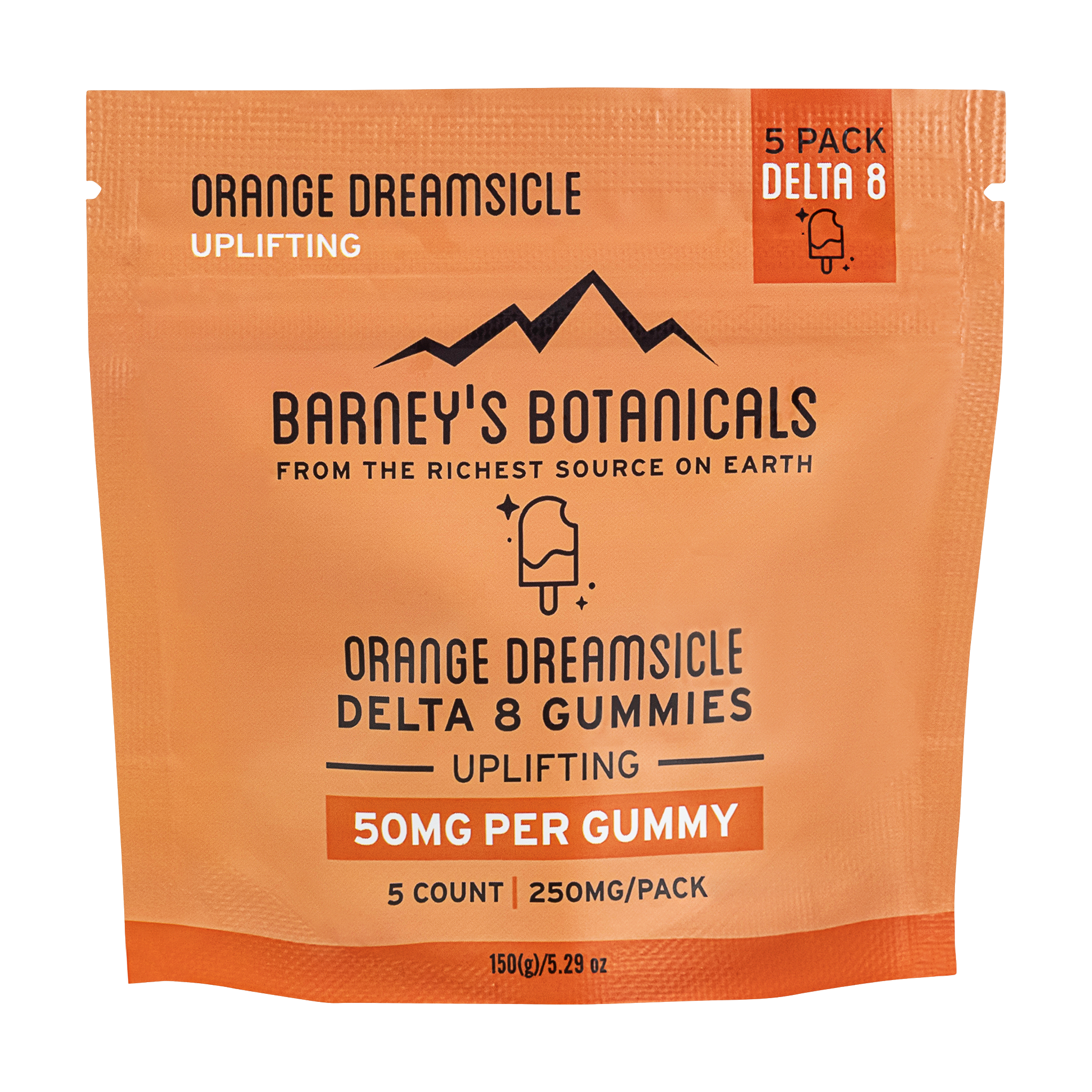 Barney's Botanicals 50mg Delta 8 THC Gummies in Orange Dreamsicle - 5 Pack