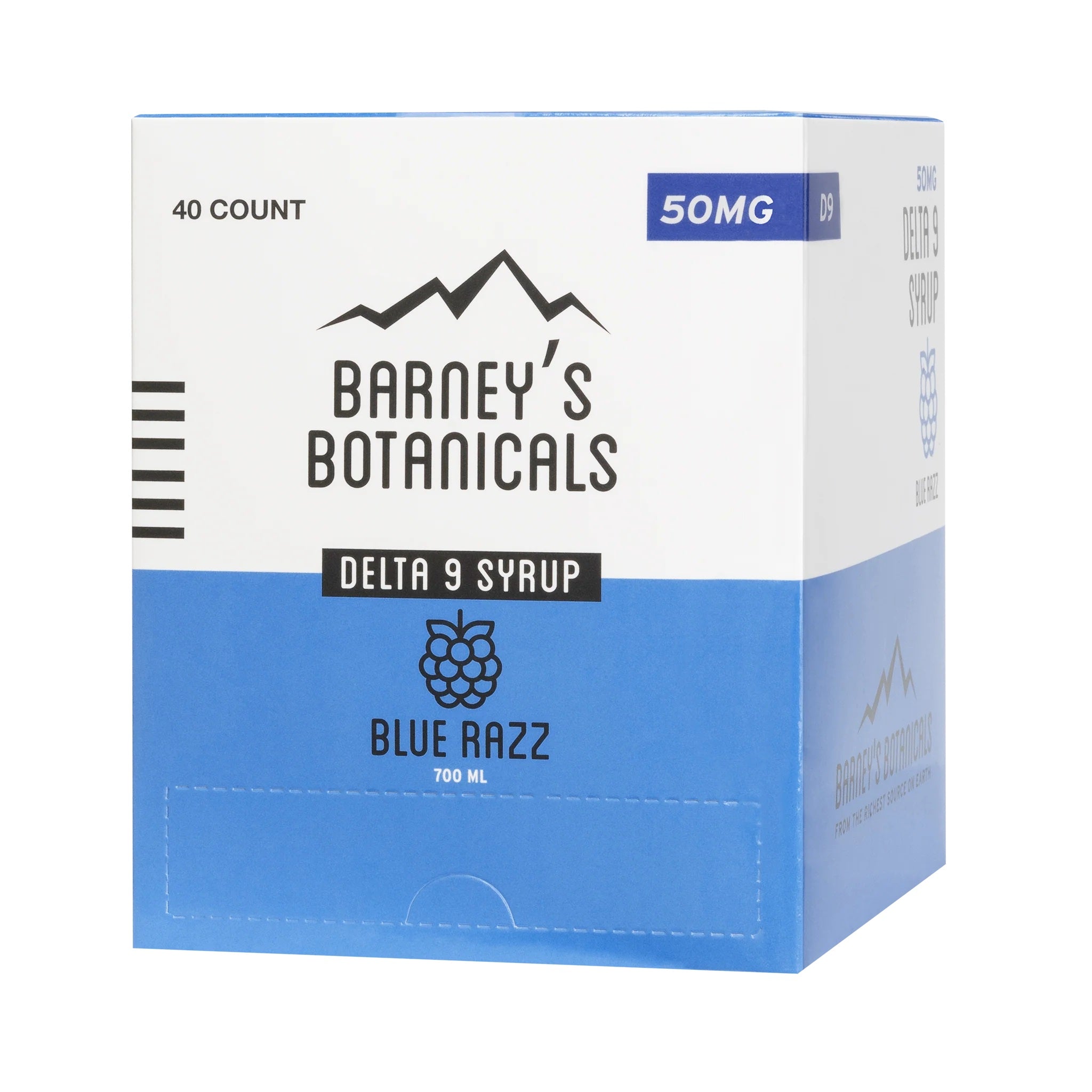 Barney's Botanicals 50mg Delta 9 THC Shot in Blue Razz Flavor - 40 count box shown